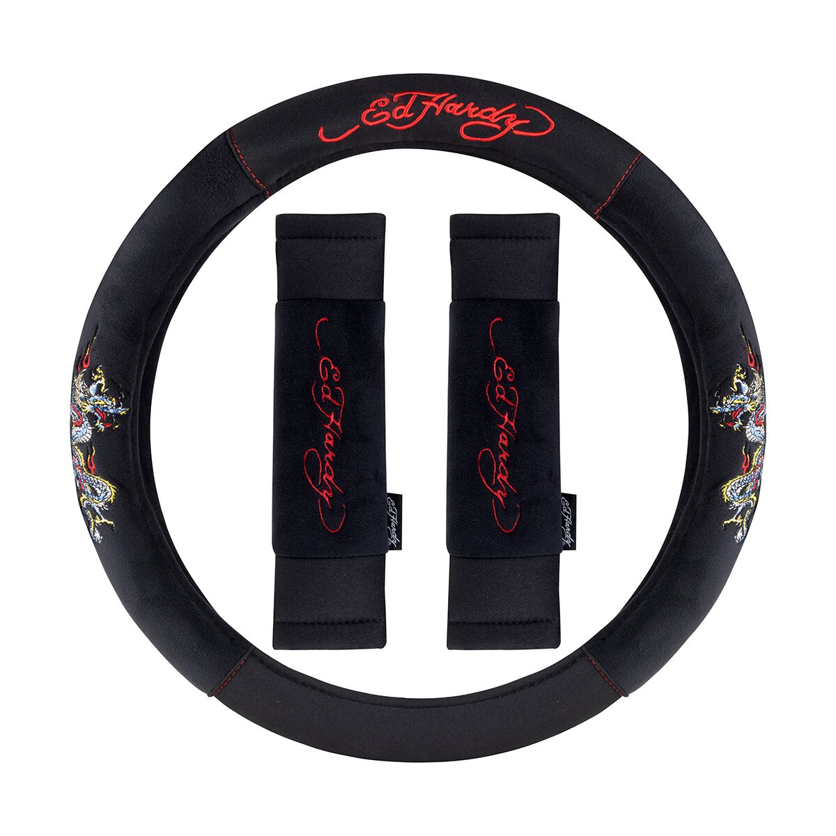 Ed Hardy Dragon Steering Wheel and Belt Cover Set - Velvet/Twill, , scanz_hi-res