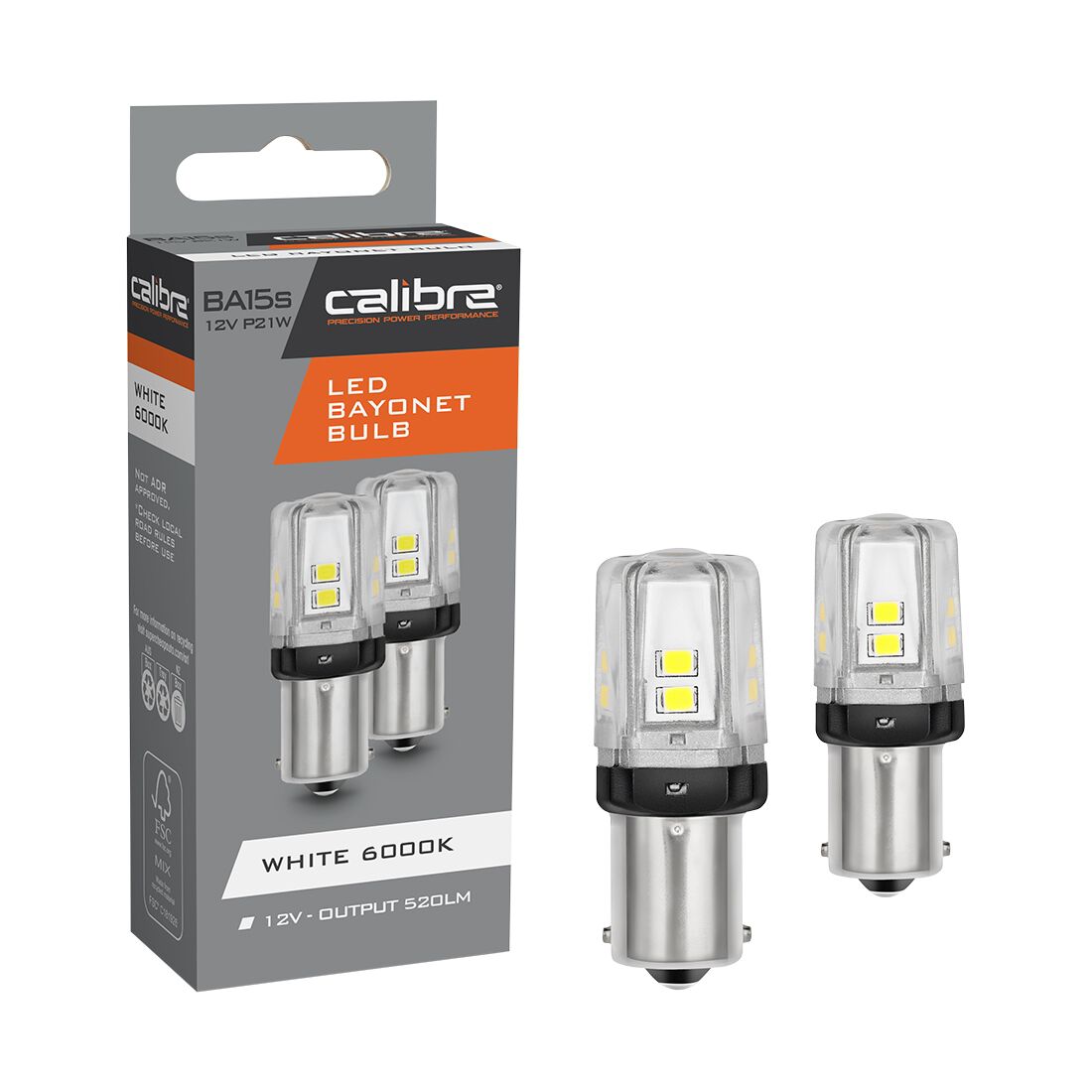 Calibre Automotive Globes - LED White Bayonet, 12V, 21W, BA15S, , scanz_hi-res