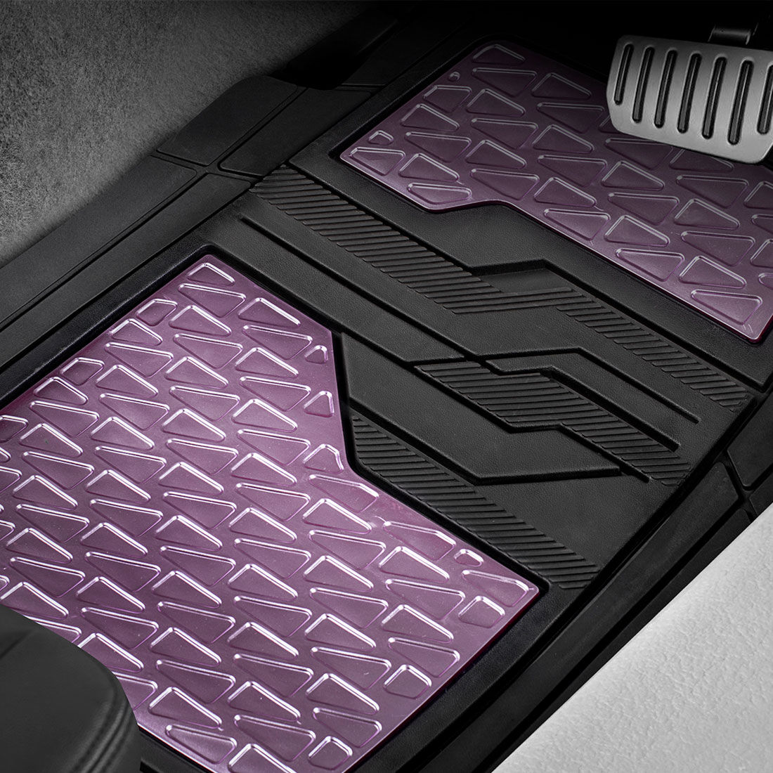 SCA Checkerplate PVC Car Floor Mats - Set of 4, Purple/Black, , scanz_hi-res