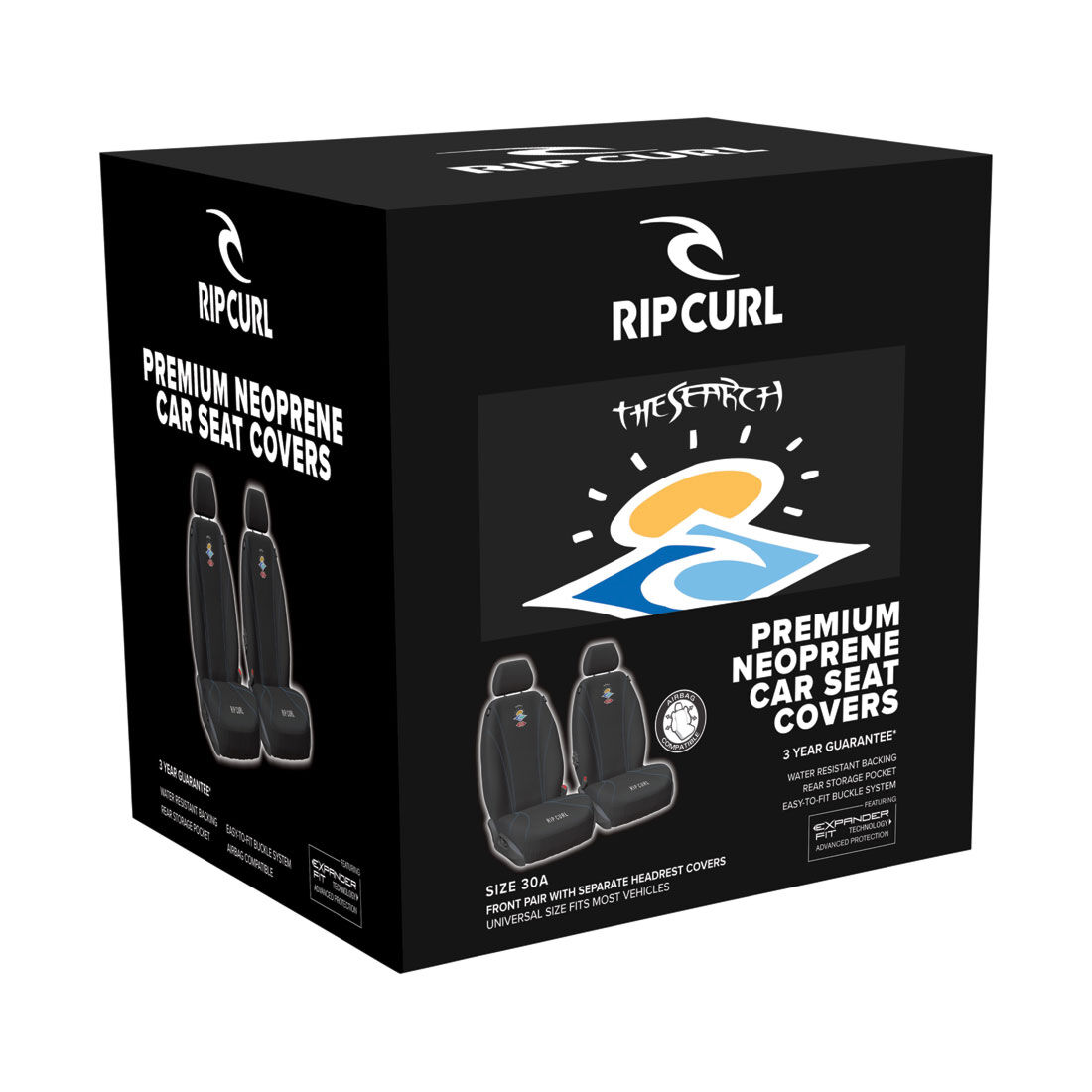 Rip Curl The Search Neoprene Seat Covers Black Adjustable Headrests Airbag Compatible, , scanz_hi-res