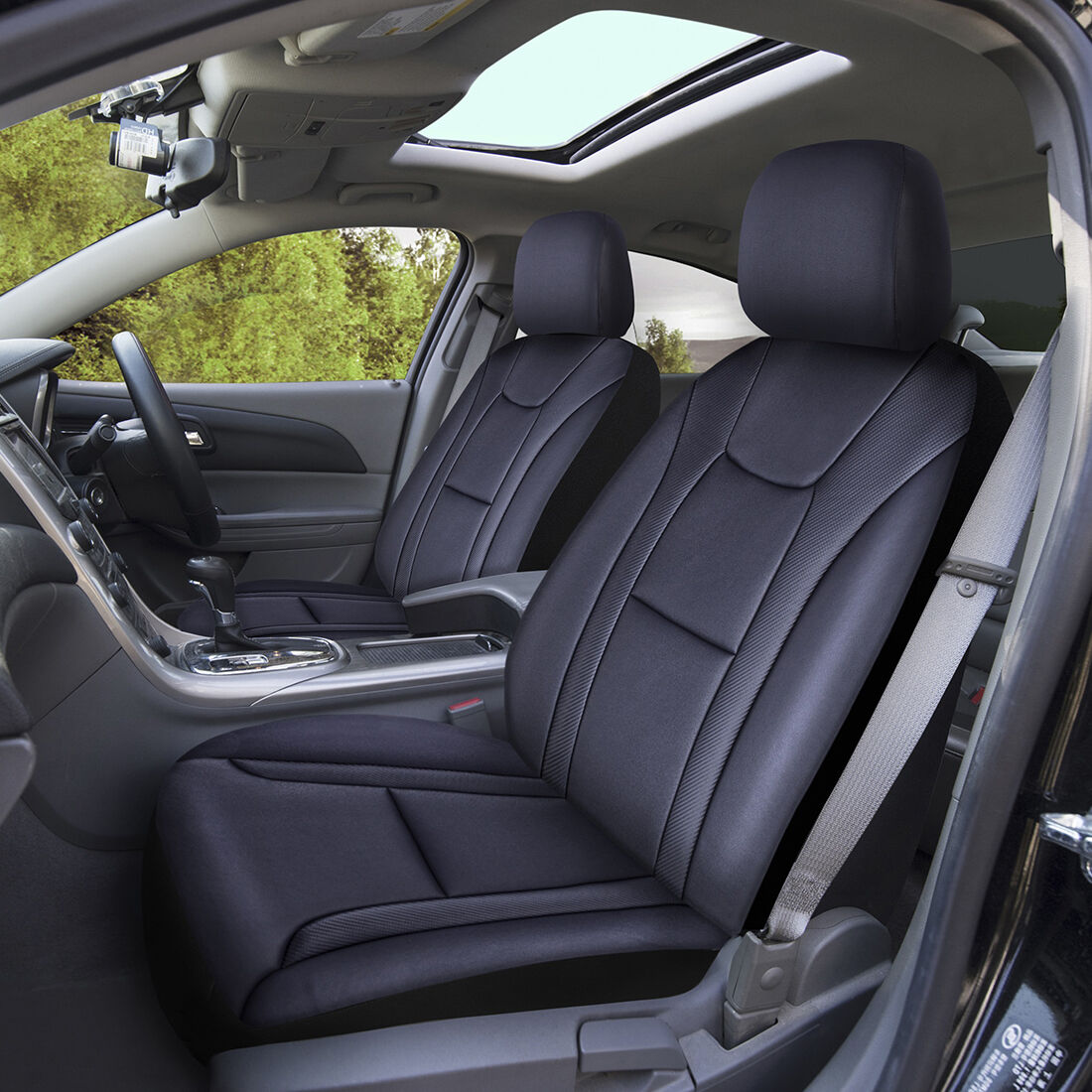 SCA Leather Look Seat Covers Black/Carbon Adjustable Headrests Airbag Compatible 30SAB, , scanz_hi-res