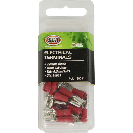 SCA Electrical Terminals - Female Blade, 6.3mm Red, 18 Pack, , scanz_hi-res