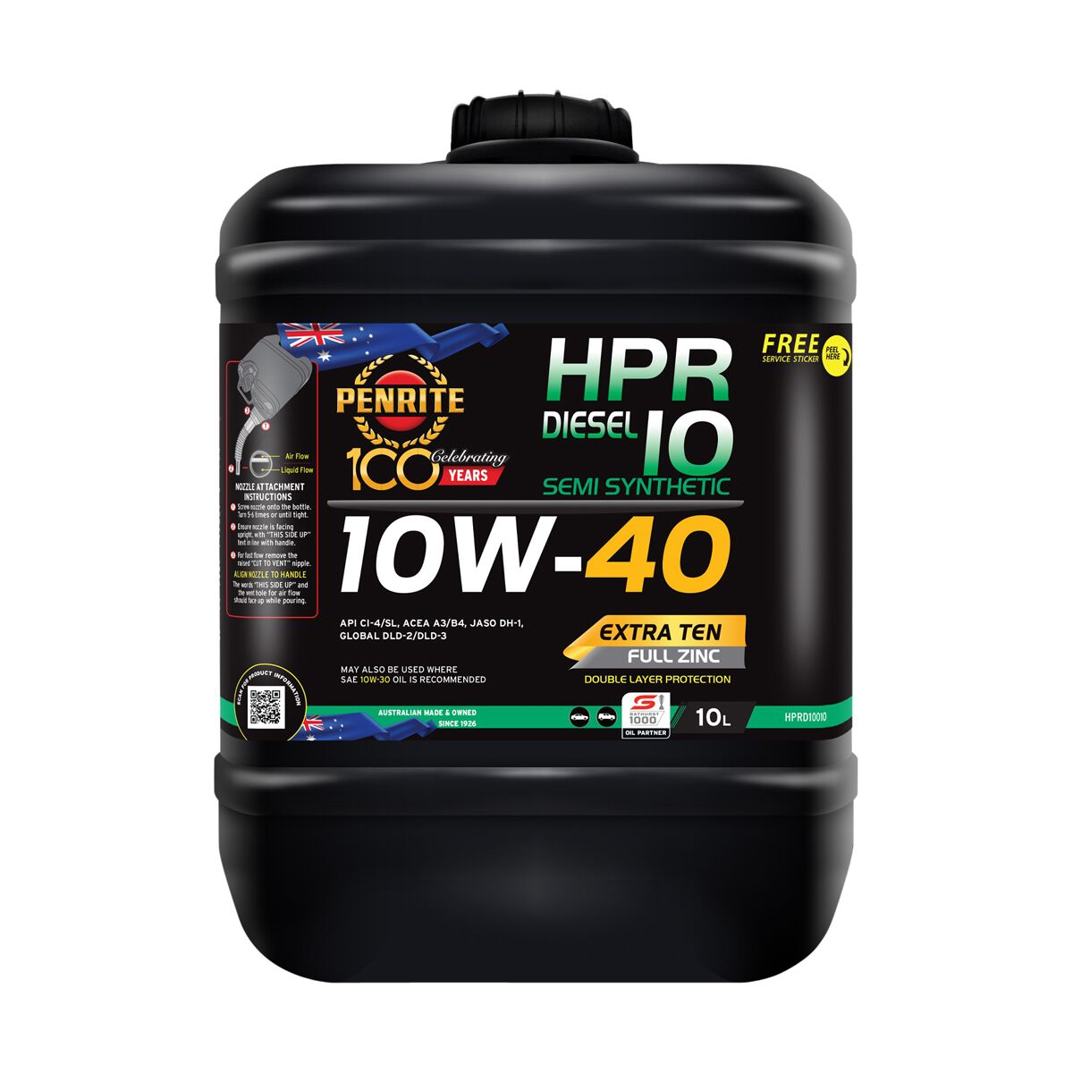 Penrite HPR Diesel 10 Engine Oil - 10W-40, 10 Litre, , scanz_hi-res