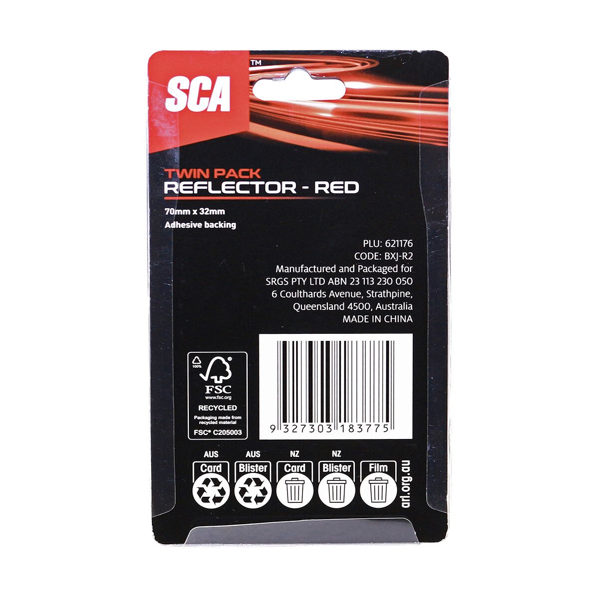 SCA Reflector Twin Pack Rectangular Red 70 x 32mm, , scanz_hi-res