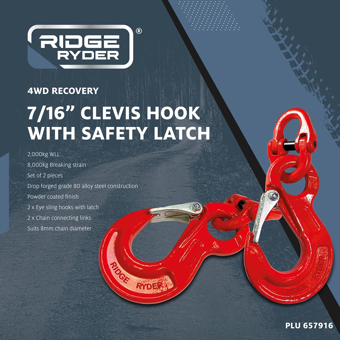 Ridge Ryder Clevis Hook with Safety Latch 8mm 8T 2 Pack, , scanz_hi-res