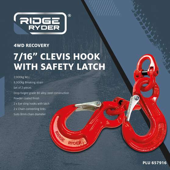 Ridge Ryder Clevis Hook with Safety Latch 8mm 8T 2 Pack, , scanz_hi-res