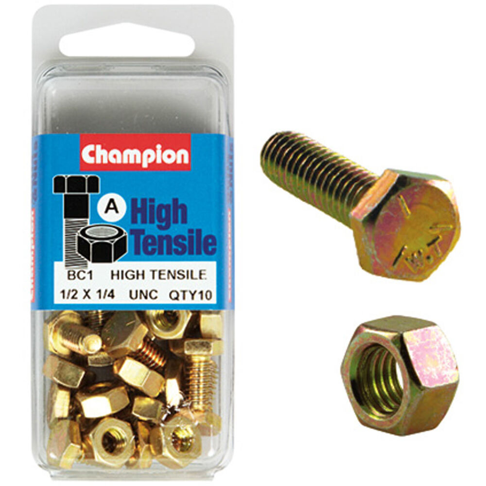 Champion High Tensile Bolts and Nuts UNC 1 / 2inch X 1 / 4inch