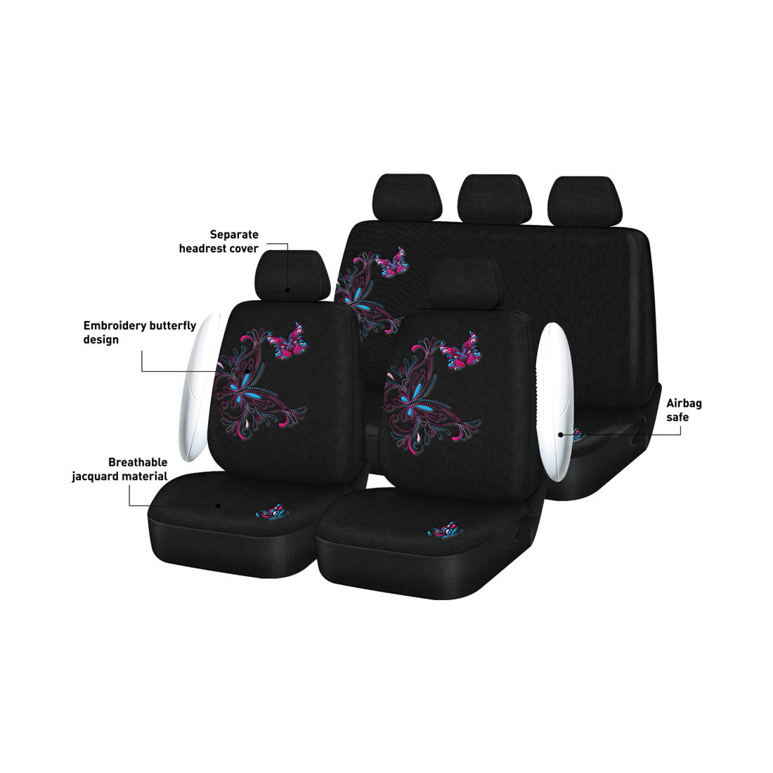 SCA Butterfly Seat Cover Pack Pink/Blue Adjustable Headrests Airbag Compatible 30&06H SAB, , scanz_hi-res