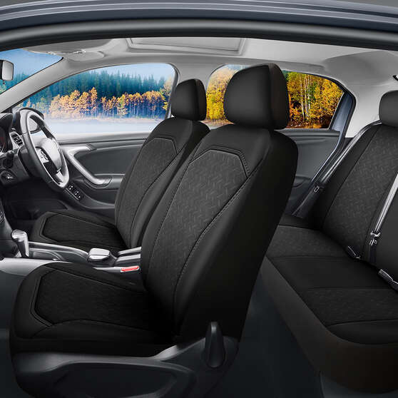 SCA Embroidered Jacquard Seat Cover Pack Black Adjustable Headrests Airbag Compatible 30&06H SAB, , scanz_hi-res