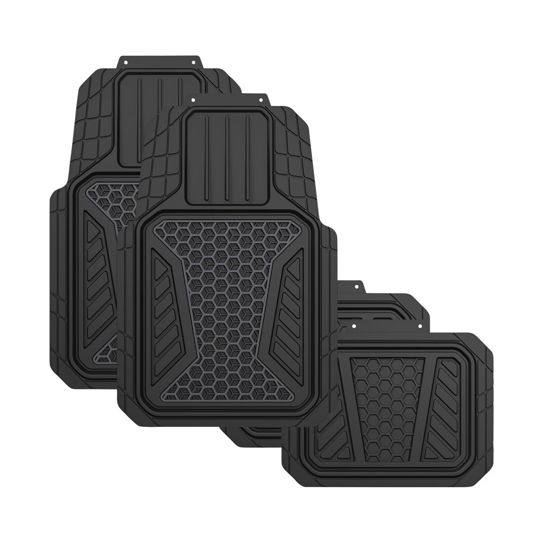SCA Two Tone Hexagon PVC Car Floor Mats - Set of 4, Black, , scanz_hi-res