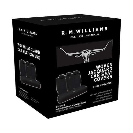 R.M.Williams Woven Seat Covers Black Adjustable Headrests Size 06H Rear Seat, , scanz_hi-res