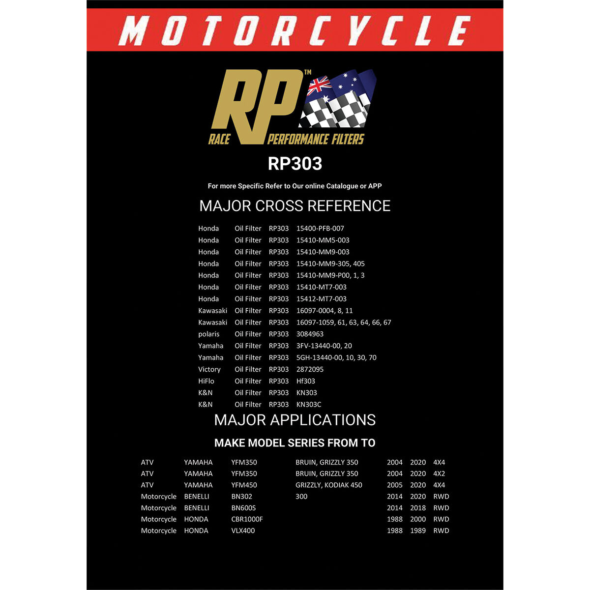 Race Performance Motorcycle Oil Filter RP303, , scanz_hi-res