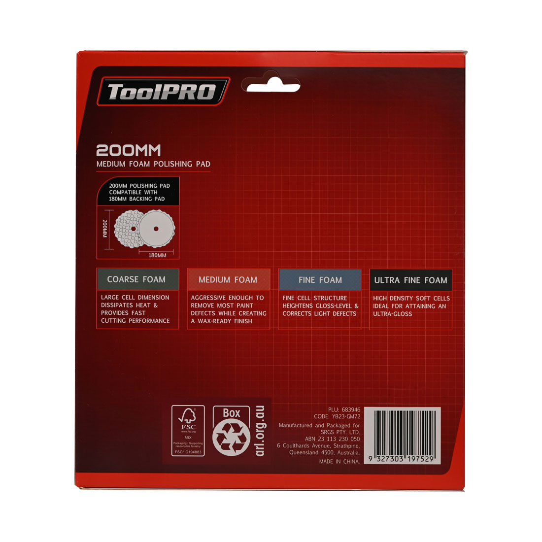 ToolPRO 200mm Medium Foam Polishing Pad  Orange, , scanz_hi-res