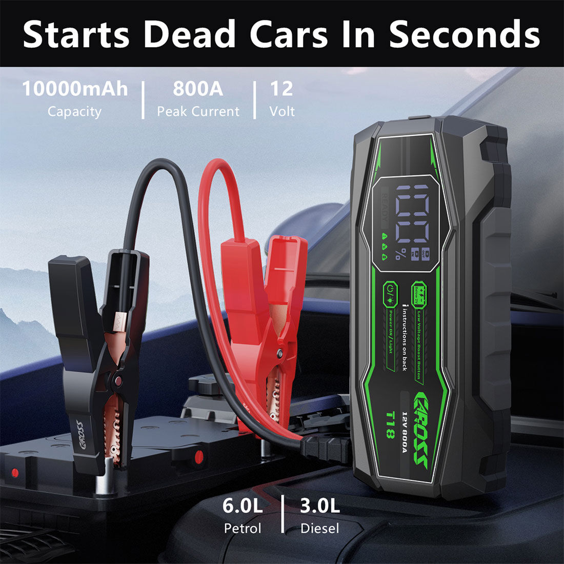 CAROSS T18 12V 800A Compact Smart Lithium Jump Starter With Built-in 3 Mode Light, , scanz_hi-res