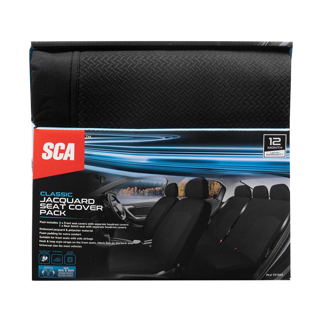 SCA Jacquard Seat Cover Pack Black Adjustable Headrests Airbag Compatible 30&06H SAB, , scanz_hi-res