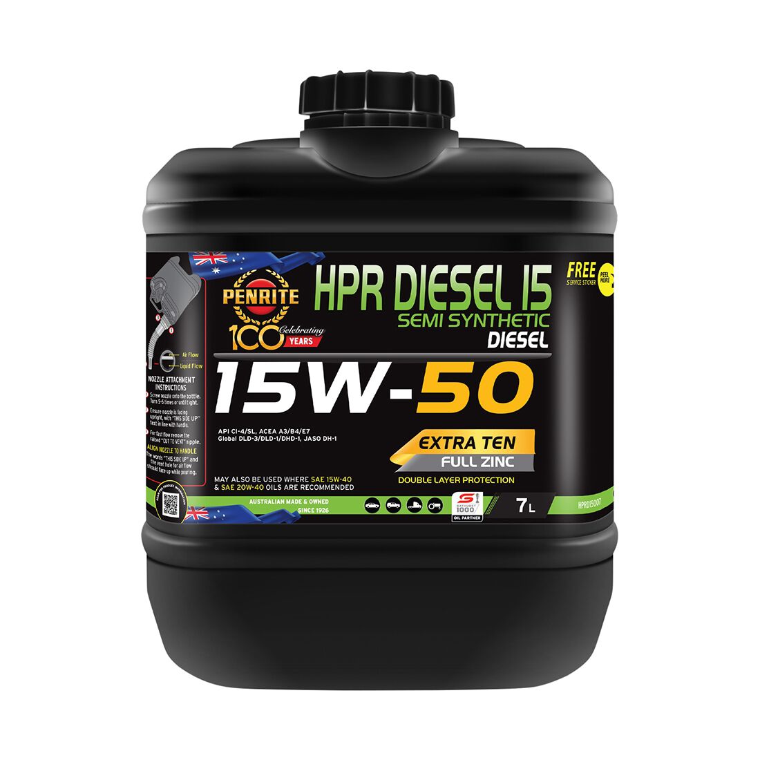 Penrite HPR Diesel 15 Engine Oil - 15W-50, 7 Litre, , scanz_hi-res