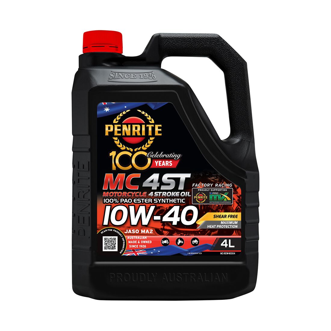 Penrite MC-4 PAO Ester Motorcycle Oil - 10W-40, 4 Litre, , scanz_hi-res