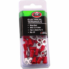 SCA Electrical Terminals - Ring (Eye), 4.3mm Red, 25 Pack, , scanz_hi-res