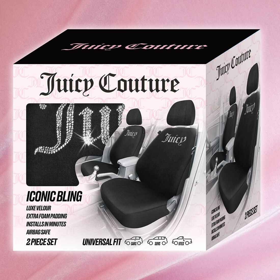 Juicy Couture 2 Piece OG Big Bling Seat Covers - Black, , scanz_hi-res
