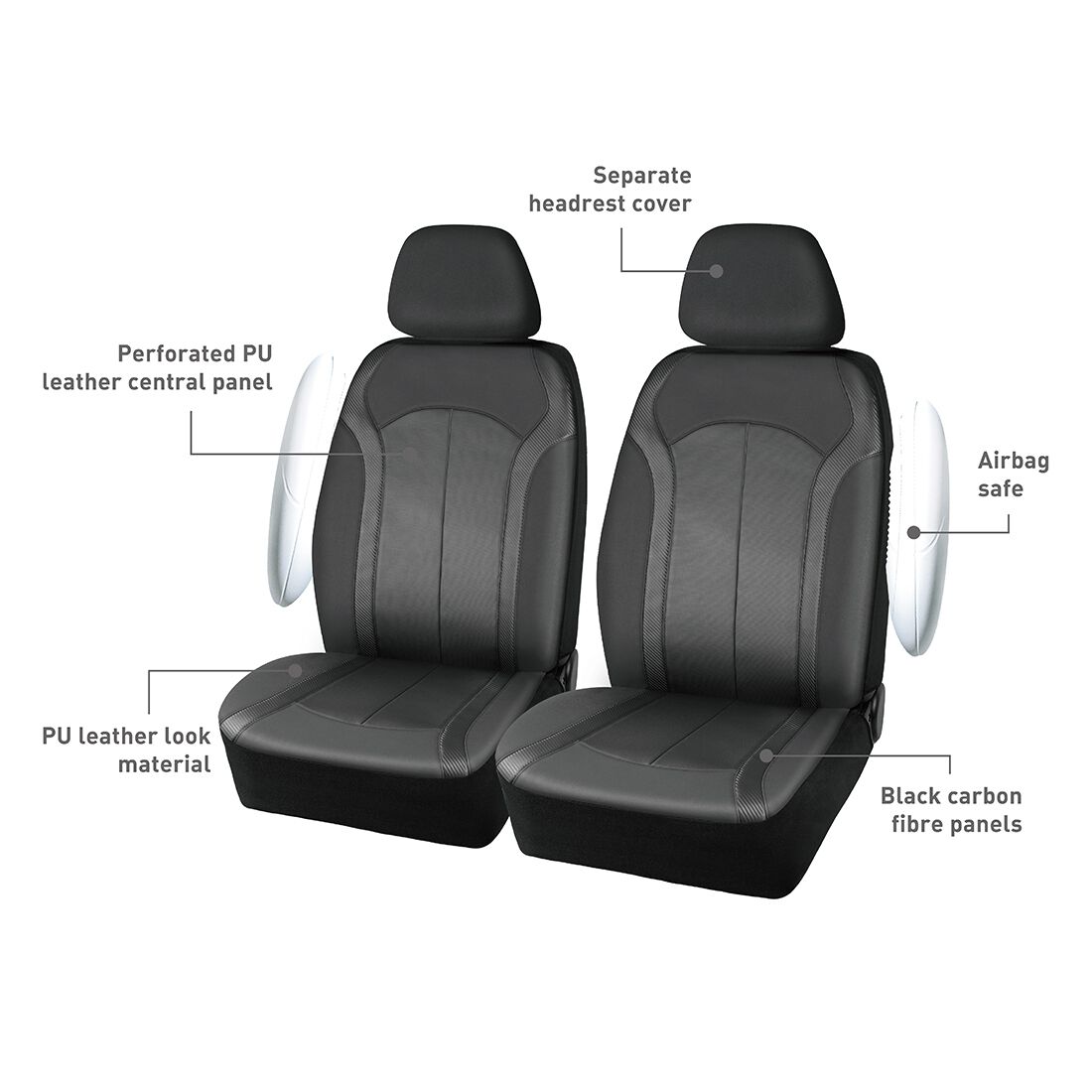 SCA Seat Cover Sports Black Leather Look, Adjustable Headrests, Airbag Compatible, Size 30A, , scanz_hi-res
