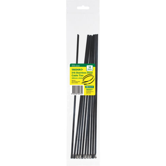 Tridon 316 Stainless Steel Cable Ties - Black Epoxy Coated, 300mm x 4mm, 10 Pack, , scanz_hi-res