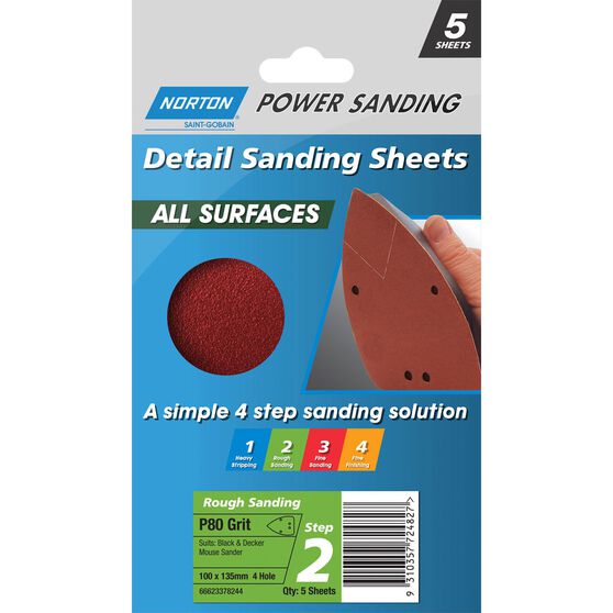 Norton Mouse Sanding Sheets 80 Grit 5 Pack, , scanz_hi-res