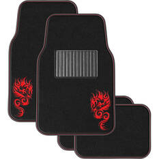 SCA Dragon Carpet Car Floor Mats - Set of 4, Black/Red, , scanz_hi-res