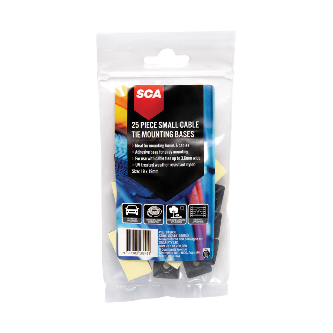 SCA Cable Tie Mounts - Small, Black, 25 Pack, , scanz_hi-res