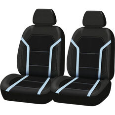 SCA Leather Look and Mesh Seat Covers Black/Blue Adjustable Headrests Airbag Compatible, , scanz_hi-res