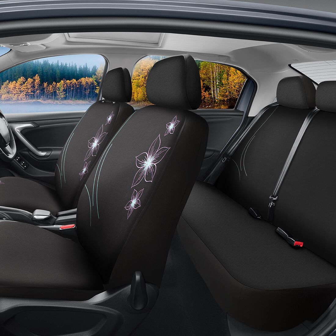 SCA Seat Cover Flower Purple & Aqua, Adjustable Headrests, Airbag Compatible, Size 30 & 06H, , scanz_hi-res