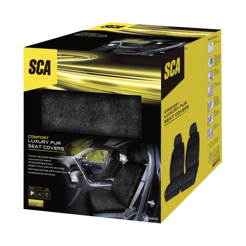 SCA Luxury Fur Seat Covers Black Adjustable Headrests Airbag Compatible