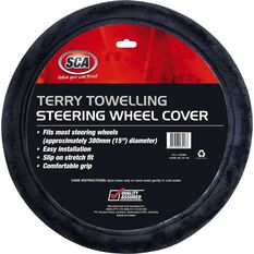 SCA Steering Wheel Cover - Terry Towelling, Grey, 380mm diameter, , scanz_hi-res