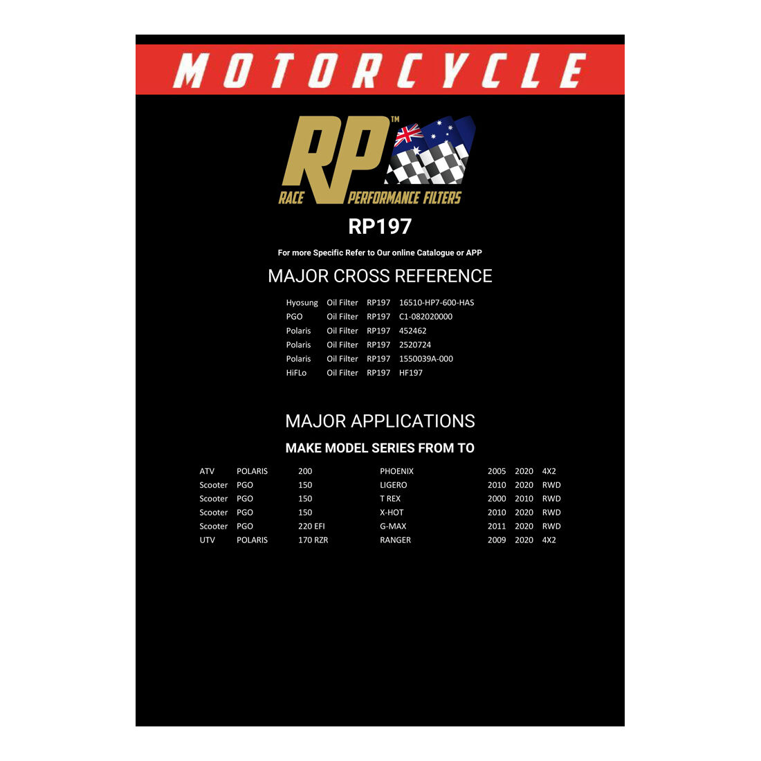 Race Performance Motorcycle Oil Filter RP197, , scanz_hi-res