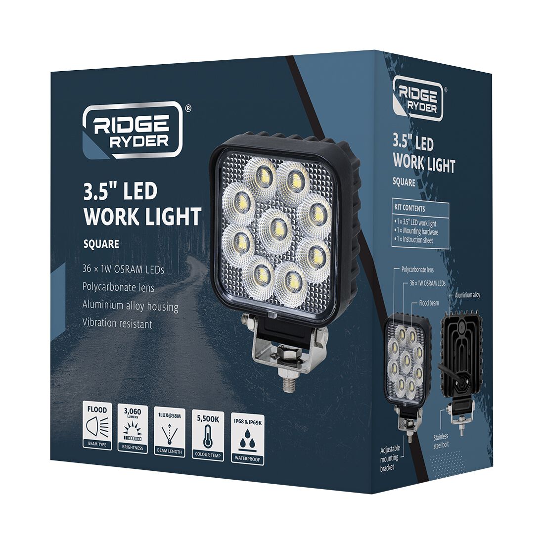 Ridge Ryder LED Work Lamp - 3.5" Square, , scanz_hi-res