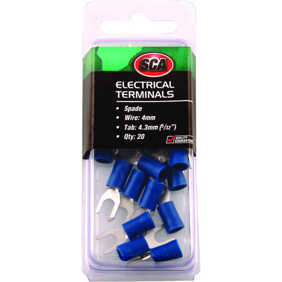 SCA Electrical Terminals - Spade, Blue, 4.3mm, 20 Pack, , scanz_hi-res