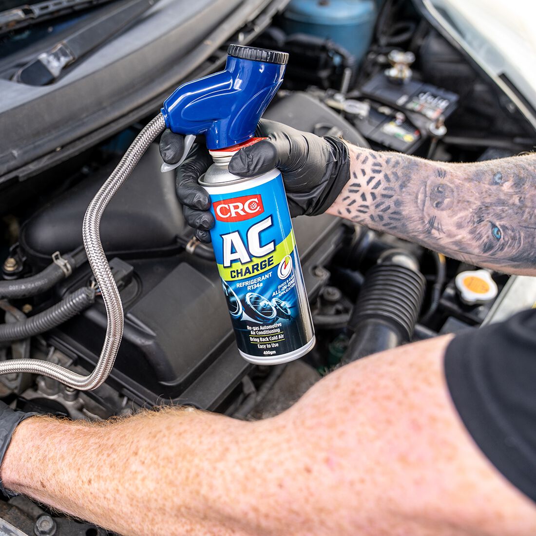 CRC AC Charge Refrigerant R134a Refill  and  Hose - 400g, , scanz_hi-res