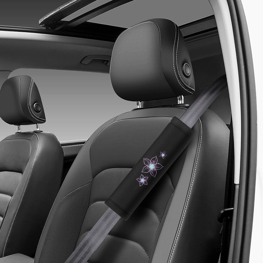 SCA Steering Wheel Cover & Seat Belt Buddie Flower Purple & Aqua, , scanz_hi-res