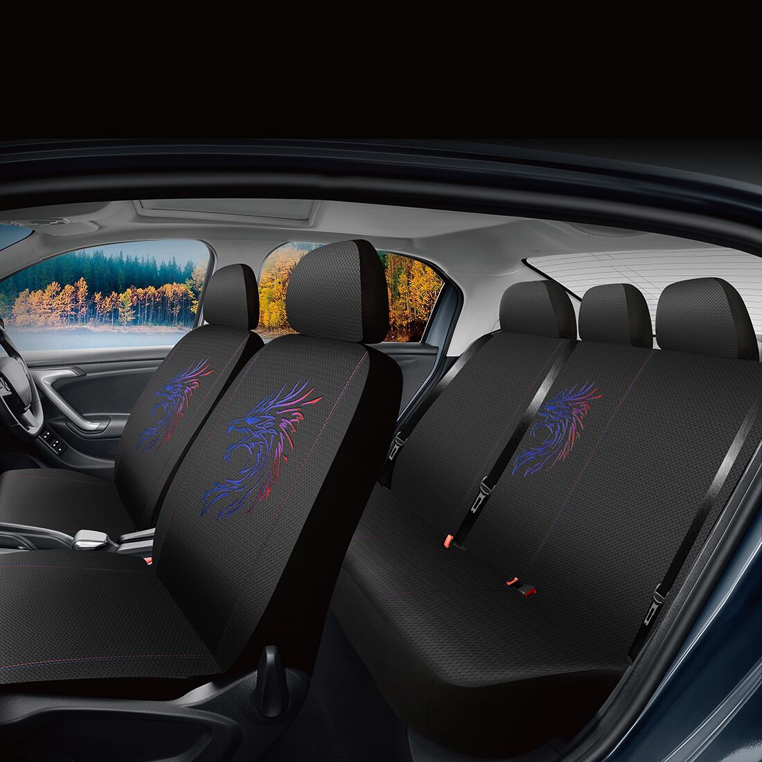 SCA Dragon Seat Cover Pack Red/Black Adjustable Headrests Airbag Compatible 30&06H SAB, , scanz_hi-res