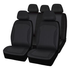SCA Embroidered Jacquard Seat Cover Pack - Black, Adjustable Headrests, Airbag Compatible, , scanz_hi-res