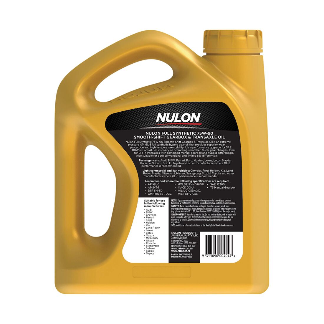Nulon Gear Oil 75W-90 Full Synthetic 2.5 Litre, , scanz_hi-res