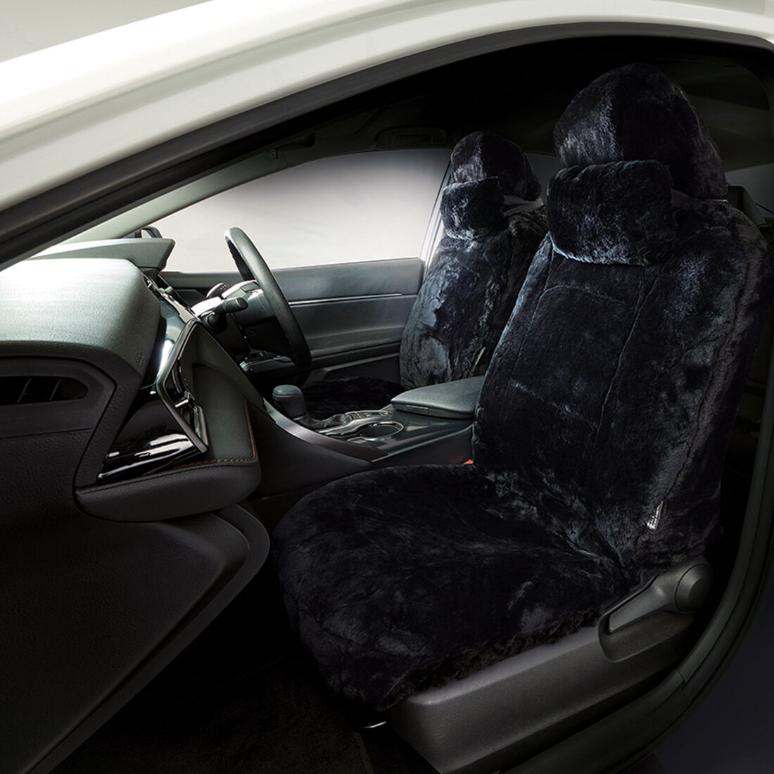 Platinum CLOUDLUX Sheepskin Seat Covers - Black Adjustable Headrests Size 30 Front Pair Airbag Compatible, , scanz_hi-res