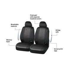 Skechers Air Cooled Memory Foam Seat Covers Black/Aqua Adjustable Headrests Airbag Compatible, , scanz_hi-res