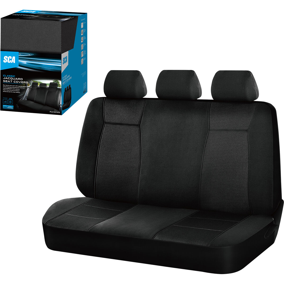 SCA Jacquard Seat Covers Black Adjustable Headrests Rear Bench, , scanz_hi-res
