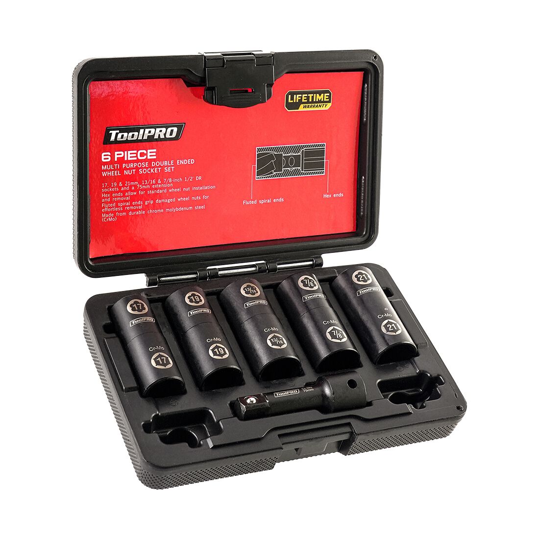 ToolPRO 1/2" DR Multi Purpose Double Ended Wheel Nut Socket Set 6 piece, , scanz_hi-res