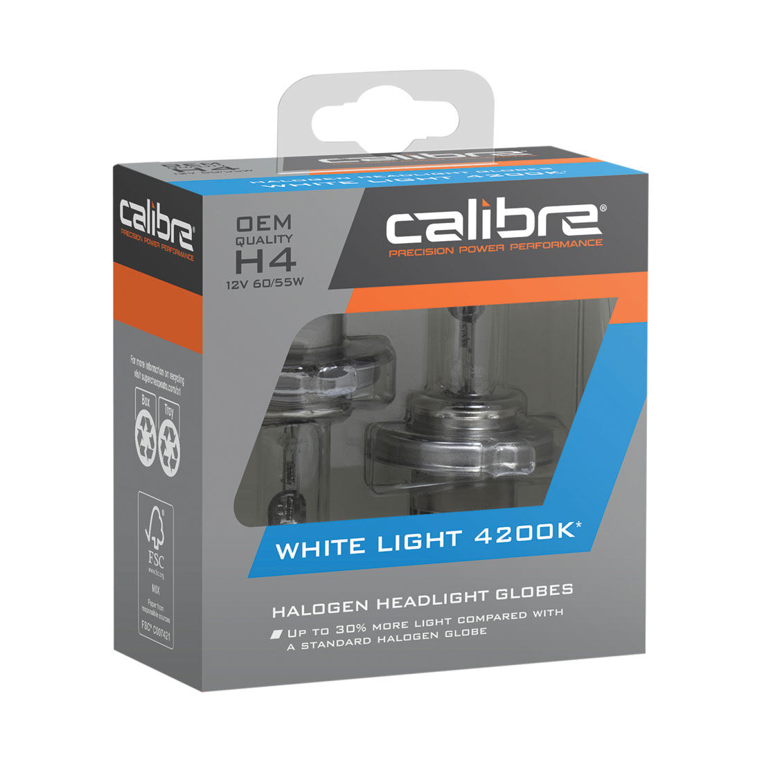 Calibre White Light 4200K Headlight Globes - H4, 12V 60W, CA4200H4, , scanz_hi-res