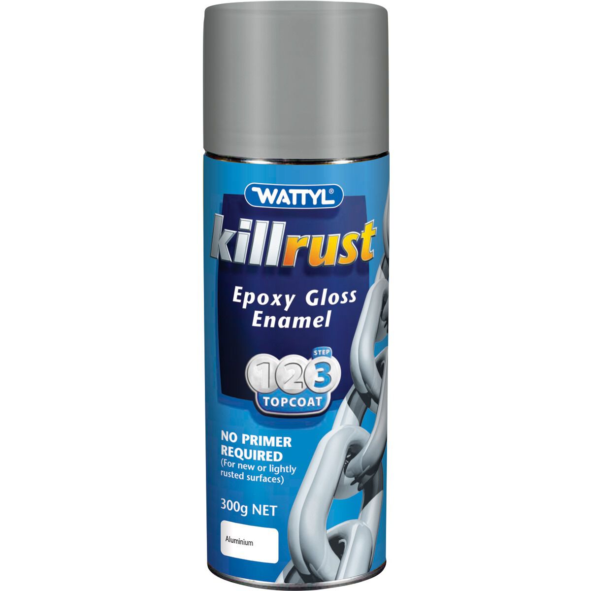Wattyl Killrust Epoxy Gloss Enamal Aerosol Paint, Aluminium - 300g, , scanz_hi-res