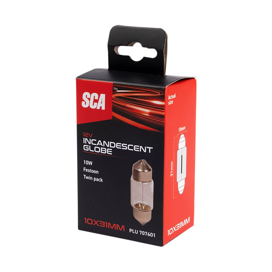 SCA Incandescent Globe - 10X31MM 12V 10W - 2 Pack, , scanz_hi-res