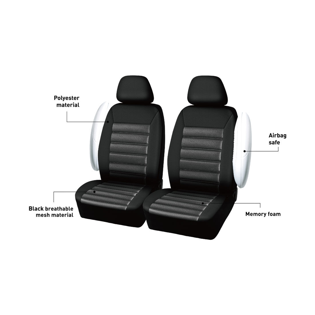 SCA Memory Foam Seat Covers Black Adjustable Headrests Airbag Compatible, , scanz_hi-res