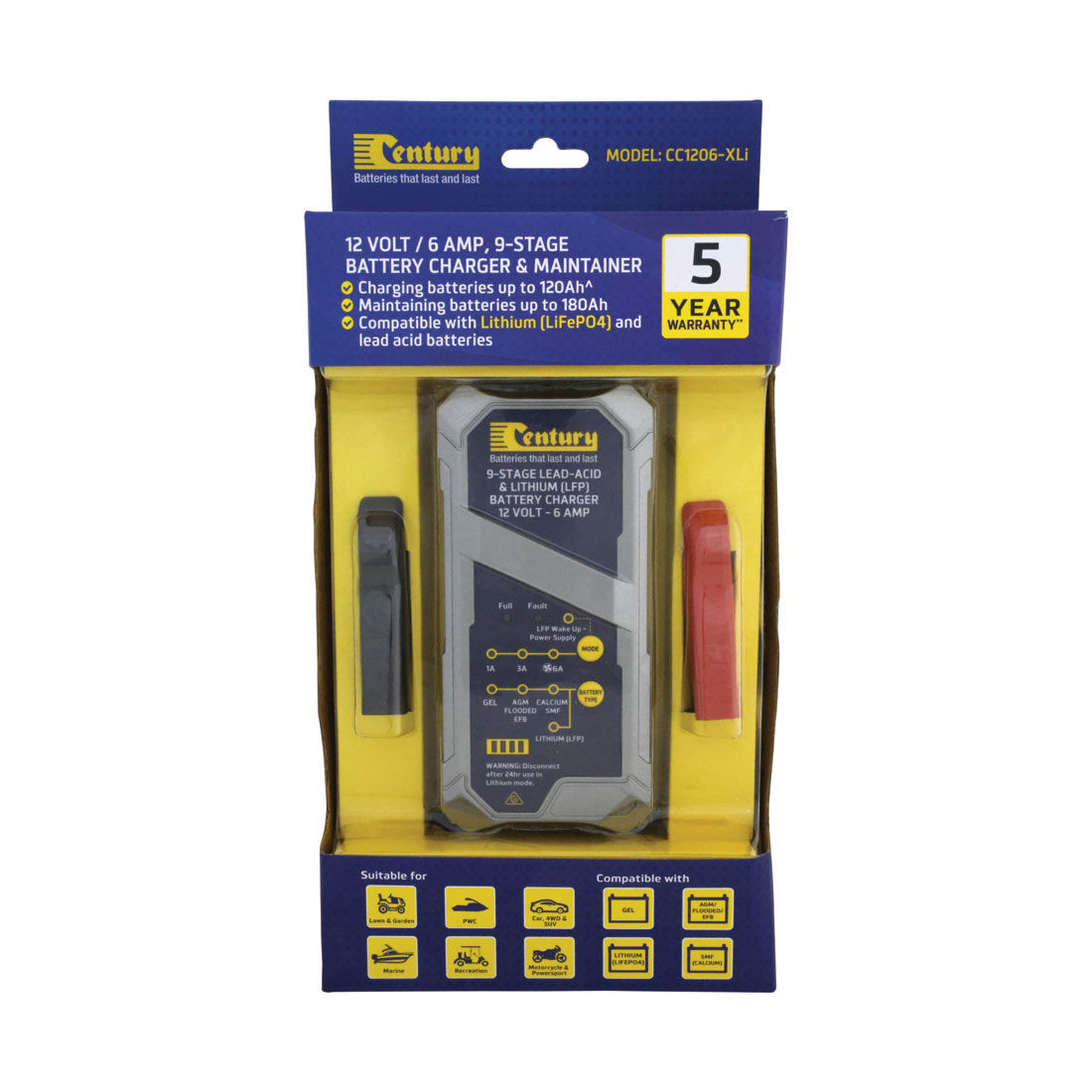 Century CC1206-XLi 12V 1/3/6A 9 Stage Battery Charger, , scanz_hi-res