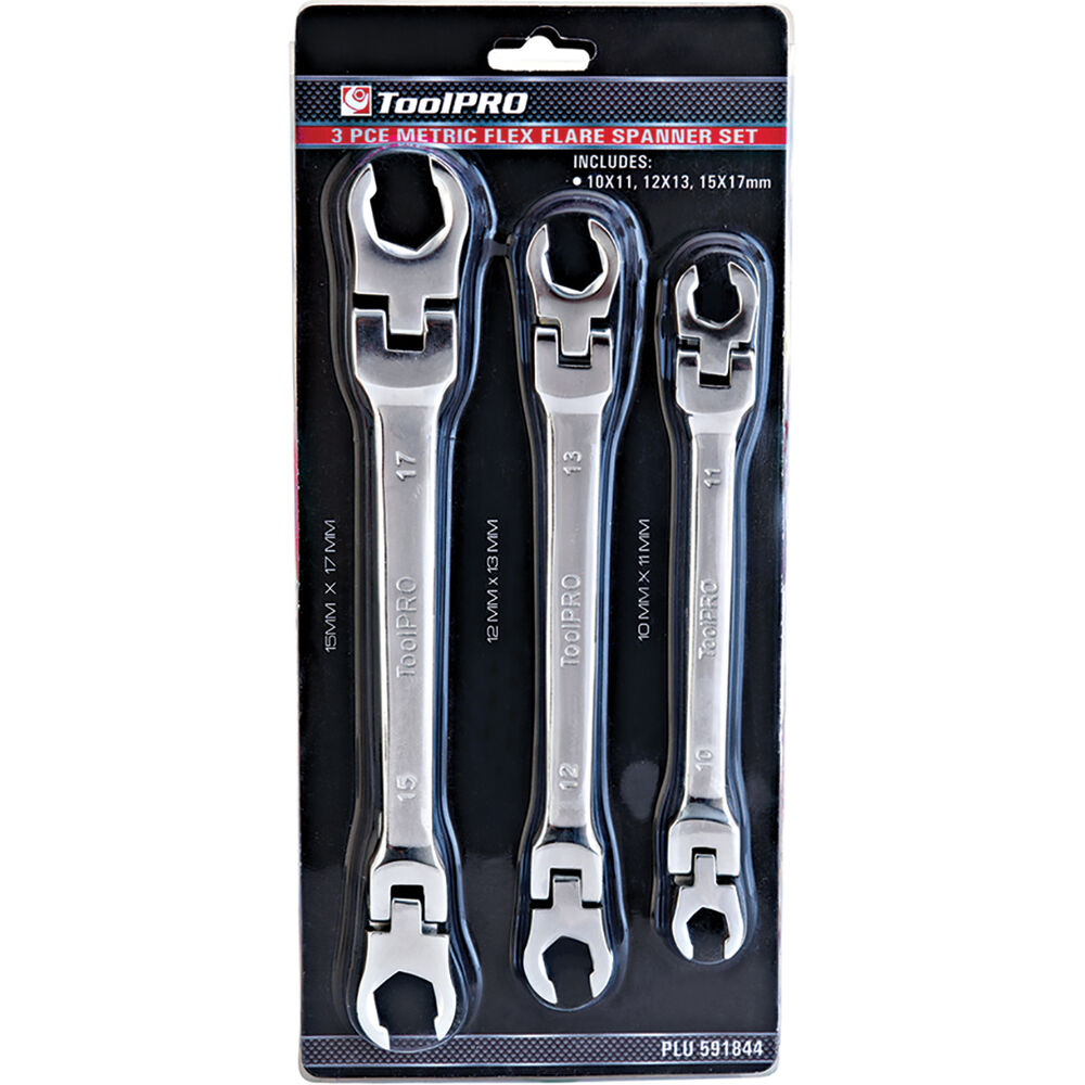 ToolPRO Spanner Set Flare Nut, Flex Head, 3 Piece, Metric
